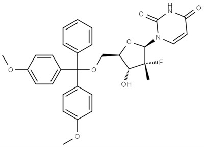 CAS＃1244762-79-5|1-（（2R、3R、4R、5R）-5-（（BIS（4-メトキシフェニル）（フェニル）メトキシ）メチル）-3-フルオロ-4-ヒドロキシ-3-メチルテトラヒドロフラン-2-イル）-5-メチルピリミジン-4（1H、3H）-dione